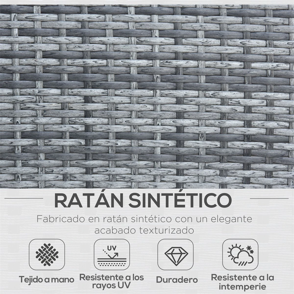 Outsunny Conjunto De Muebles De Jardín De Ratán 4 Piezas Juego De Muebles De Jardín Incluido 1 Sofá De 2 Plazas 2 Sillones Y 1 Mesa De Centro Con Tablero De Vidrio Para Terraza Gris - Imagen 4