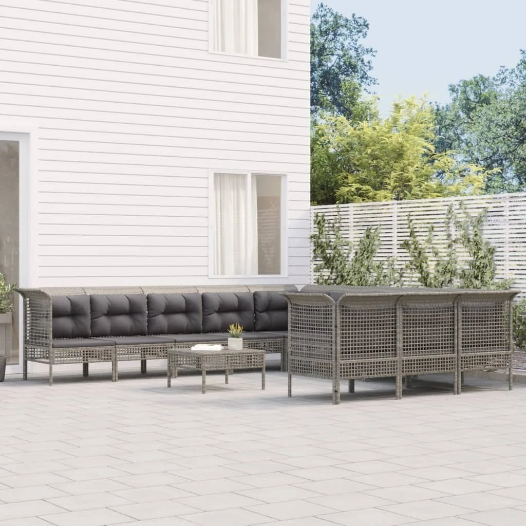 Set De Muebles De Jardín 12 Pzas Cojines Ratán Sintético Gris VidaXL - Imagen 3