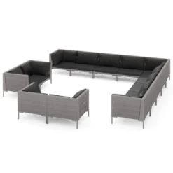 Set Muebles Jardín 13 Pzas Cojines Ratán Sintético Gris Oscuro VidaXL