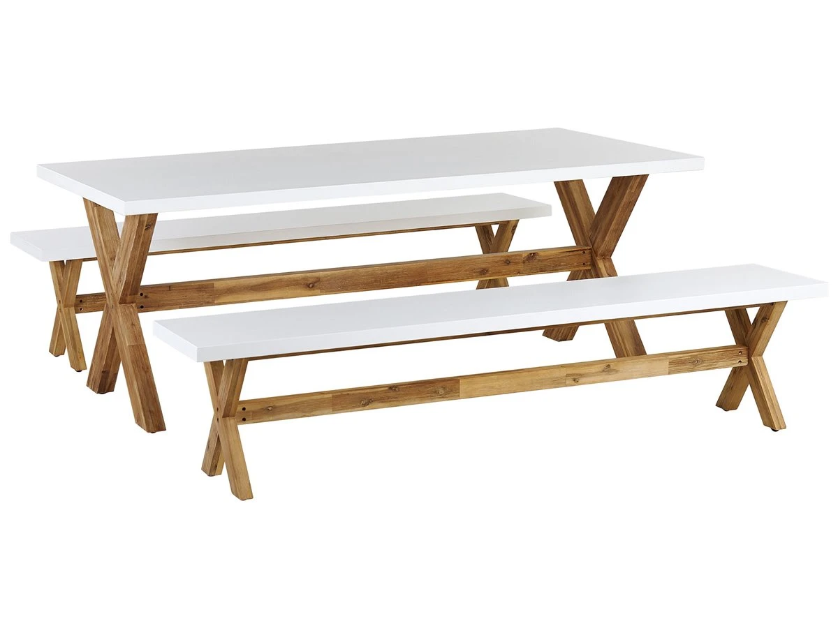 Conjunto De Mesa Con 2 Bancos, Blanco/madera Clara OLBIA - Imagen 2
