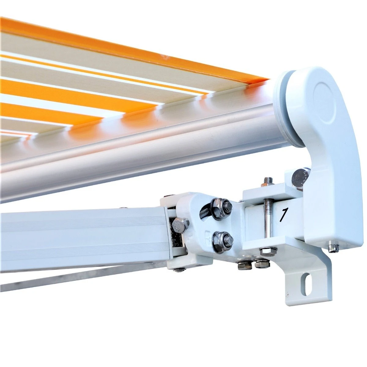 Outsunny Toldo Retráctil Con Manivela Toldo De 300x250cm Con Brazo Articulado De Aluminio Y Poliéster 280g/m² Rayas Naranja Beige Y Blanco - Imagen 10