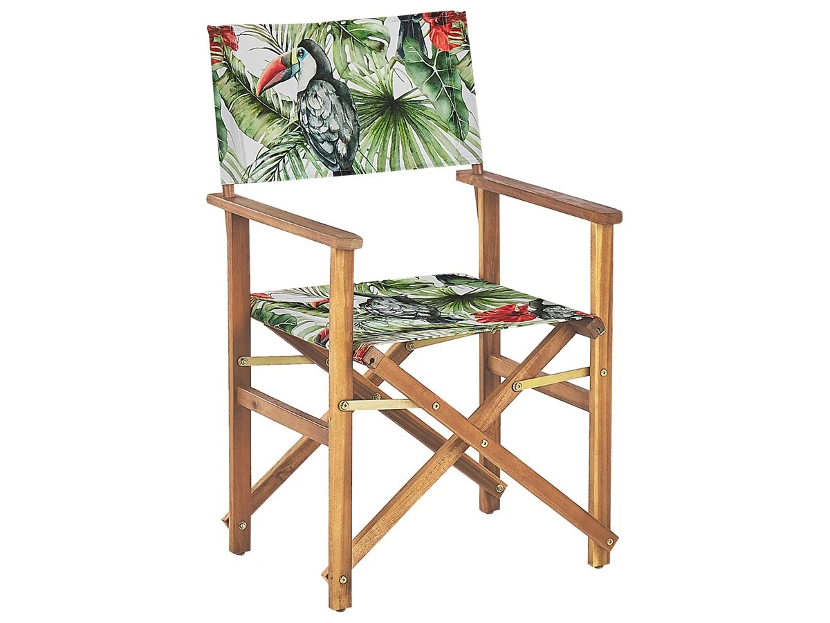 Conjunto De 2 Sillas De Jardín Madera Clara/blanco Crema Con Tela Verde/blanco/rojo CINE - Imagen 5