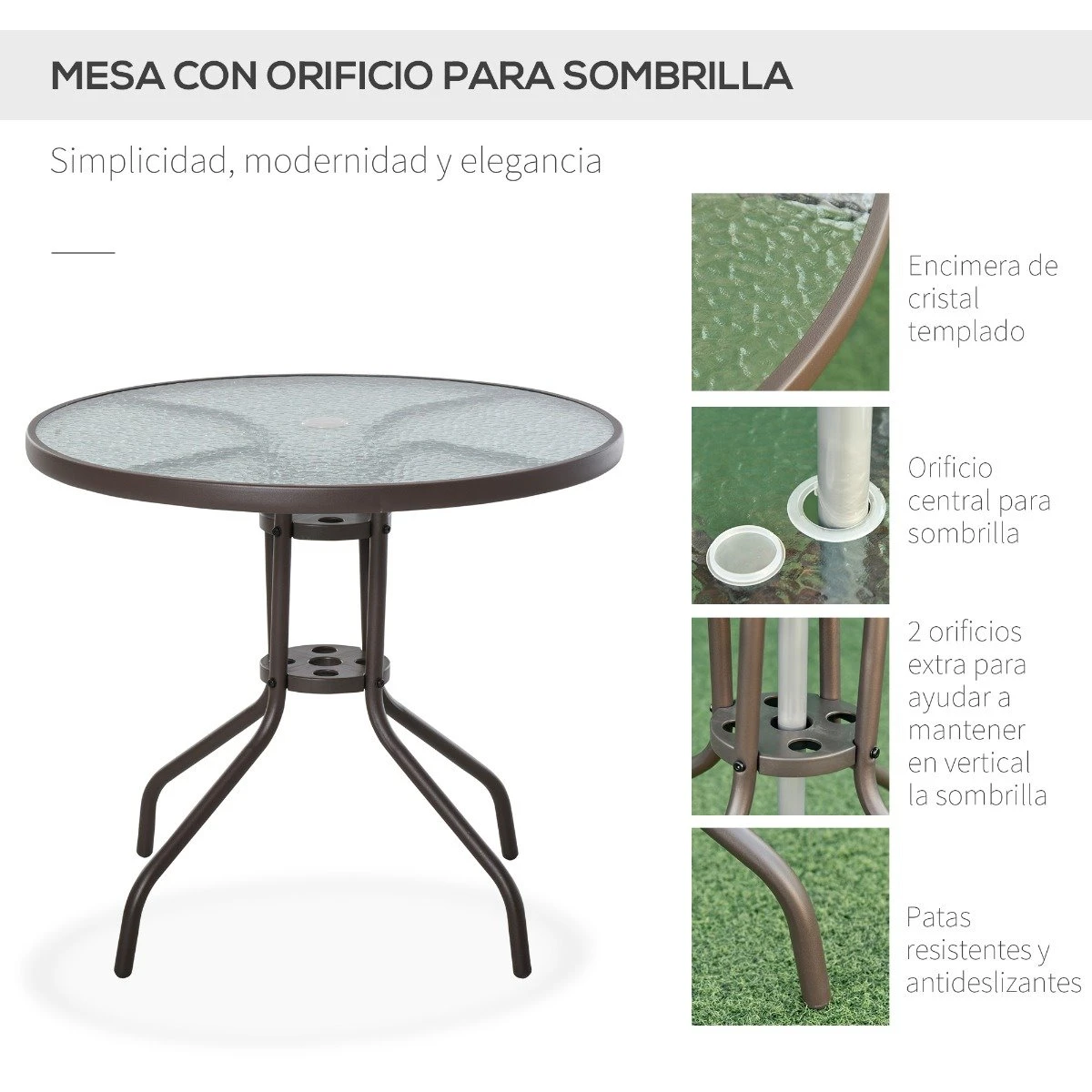 Outsunny Conjunto De Muebles Para Jardín Con 4 Sillas 1 Mesa Y 1 Parasol Texteline Aluminio Y Poliéster Beige - Imagen 4