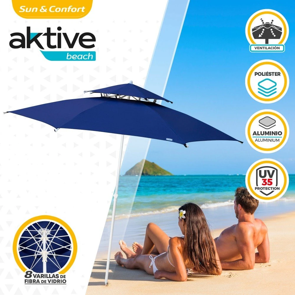 Sombrilla Octogonal 280 Cm Doble Techo Y Protección UV35 + Aktive Beach - Imagen 2