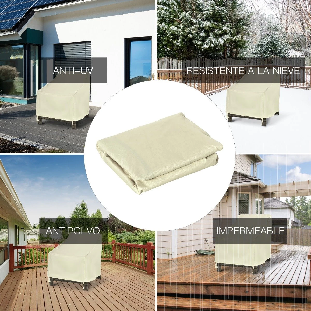 Outsunny Funda Protectora Para Sillas Cubierta De Muebles Sillón Impermeable Exterior Jardín Protección Contra Lluvia Y Sol 68x87x77cm 600D Tela Oxford - Imagen 5