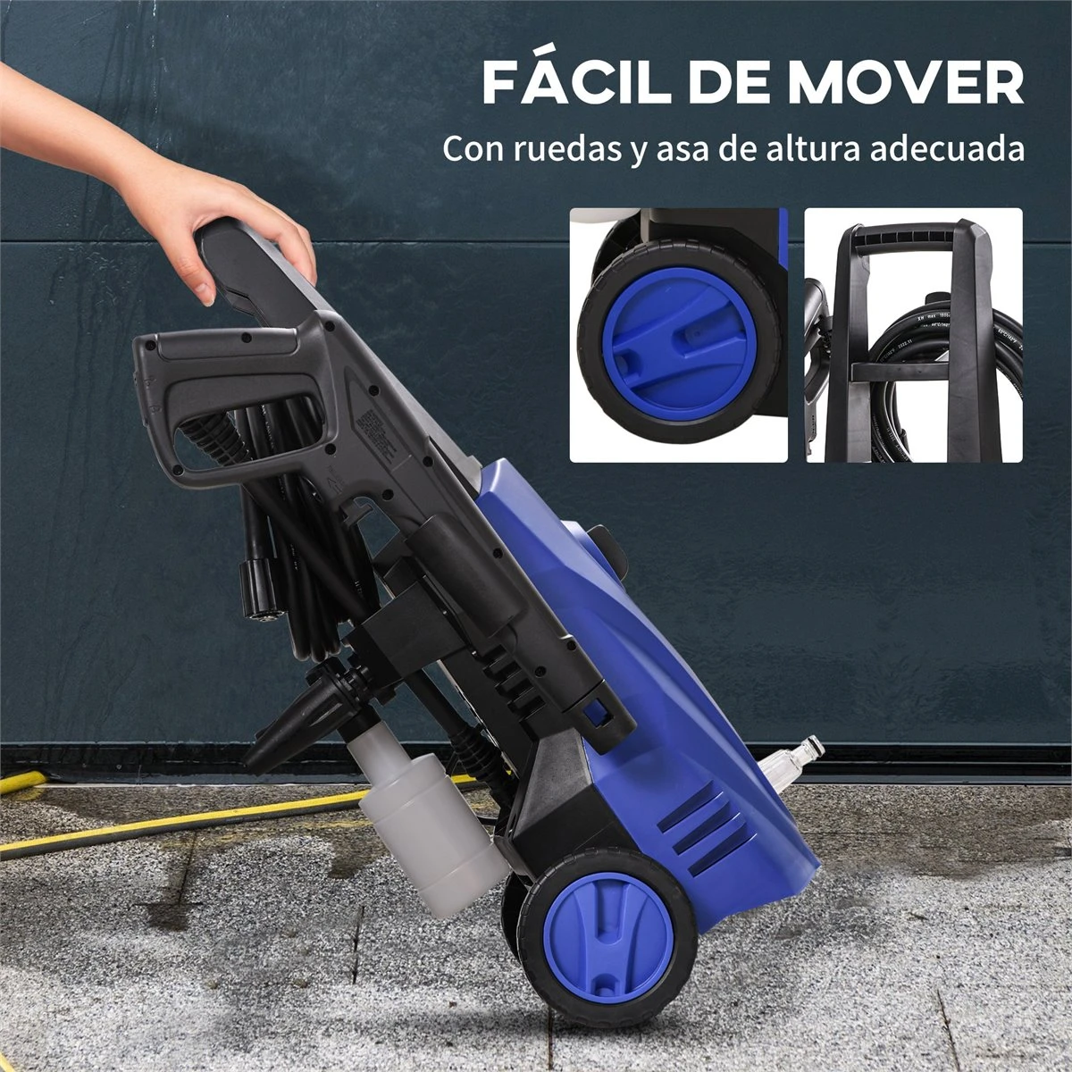 DURHAND Hidrolimpiadora Lavadora De Alta Presi贸n 1600W Caudal 432 L/h Bomba De Aluminio Presi贸n De 135 Bar Manguera De 6 M Incluye Botella De Jab贸n Boquilla Cepillo 32x24x65 Cm Azul - Imagen 8