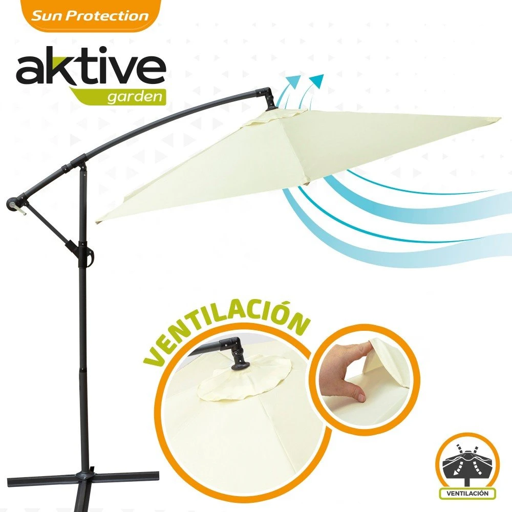Parasol Excéntrico Banana 270 Cm Crema Mástil Aluminio Aktive Garden - Imagen 3
