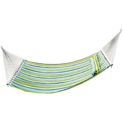 Outsunny Hamaca Colgante De Jardín Para 2 Personas Hamaca Ecológico Para Camping Con Almohada Carga De 180 Kg Rayas Azules Y Verdes 3,4x1,4m