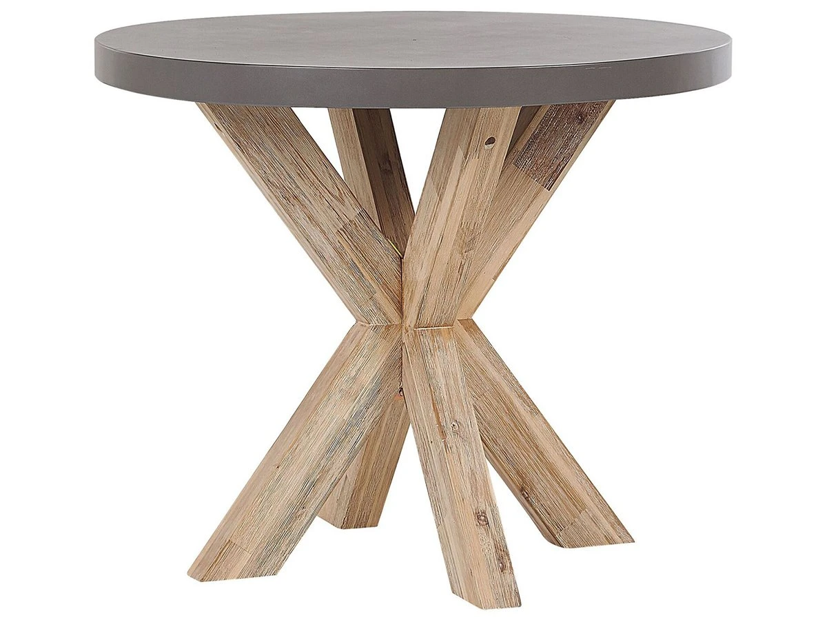 Conjunto De Jardín De Cemento Reforzado Mesa ⌀ 90 Cm 4 Taburetes Gris/madera Clara OLBIA - Imagen 4