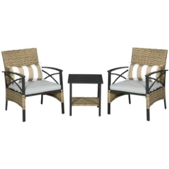 Outsunny Conjunto Mesa Y 2 Sillas De Jardín De Ratán 3 Piezas Juego De Muebles De Mimbre Con 2 Cojines Acolchados Y Marco De Acero Para Terraza Balcón 46x46x48 Cm Y 59x71x80 Cm Marrón