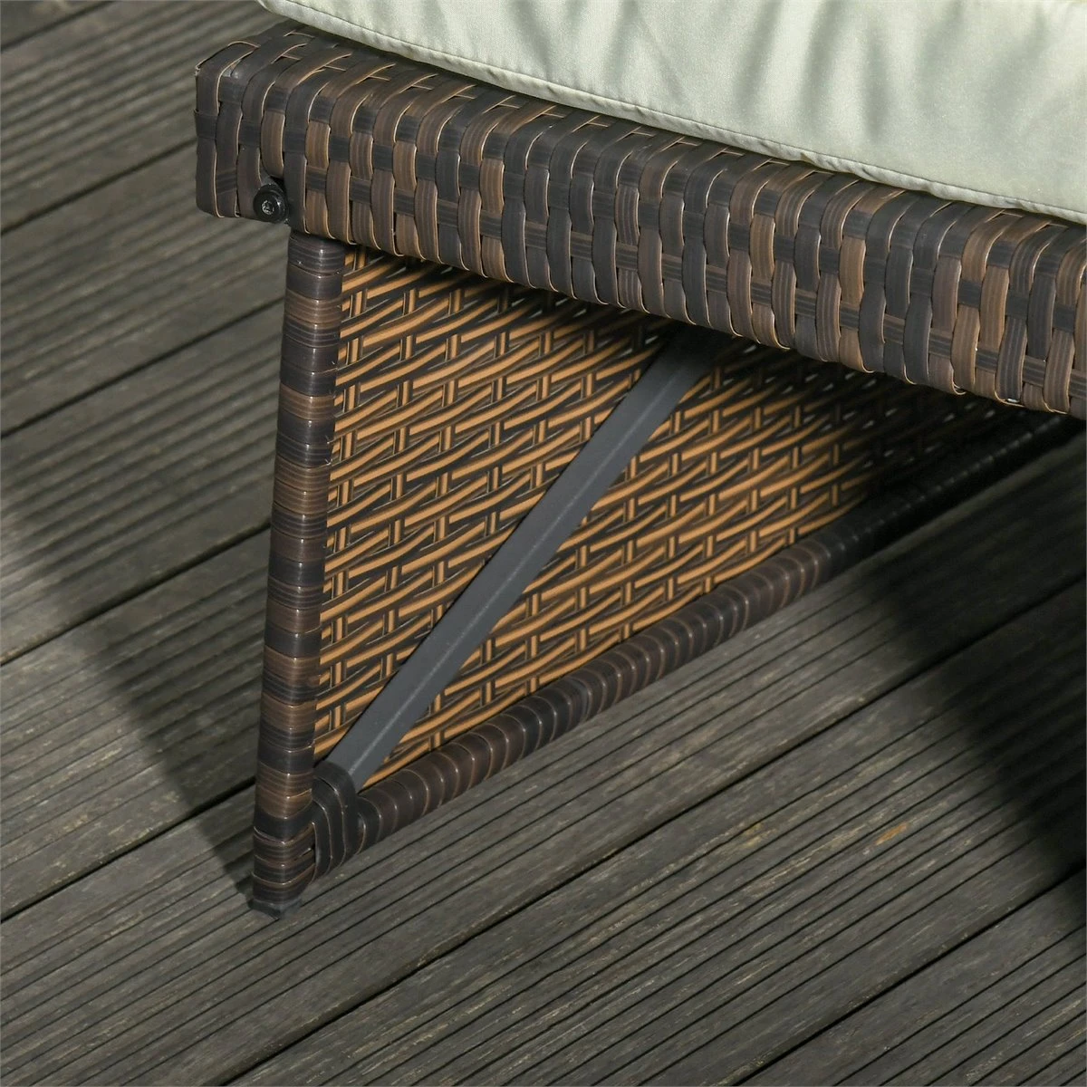 Outsunny Sofá De Ratán De 2 Plazas Con Mesitas Y Reposapiés De Almacenaje Tumbona De Jardín Con Respaldo Inclinable Y Cojines Gruesos Desenfundables 130x72x96 Cm Marrón Y Beige - Imagen 7