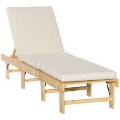 Outsunny Tumbona De Madera Plegable Con Respaldo Ajustable En 4 Posiciones Cojín Extraíble Carga 113 Kg Para Jardín Terraza Camping Exterior 195x59x30 Cm Natural