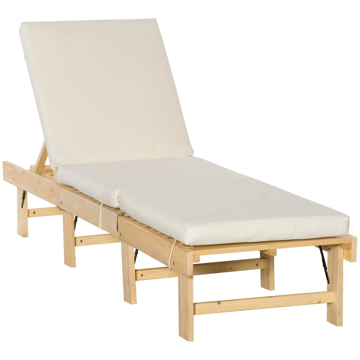 Outsunny Tumbona De Madera Plegable Con Respaldo Ajustable En 4 Posiciones Cojín Extraíble Carga 113 Kg Para Jardín Terraza Camping Exterior 195x59x30 Cm Natural