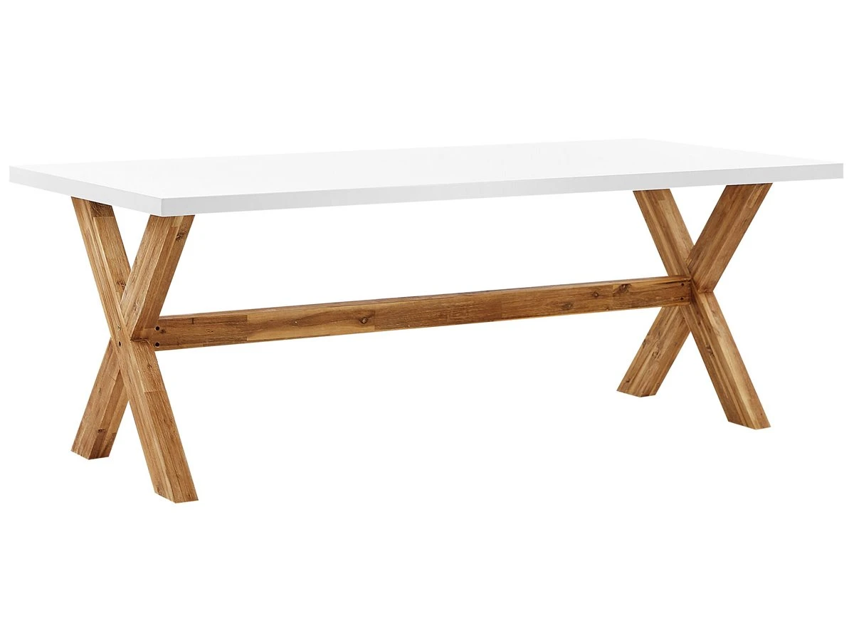 Mesa De Jardín De Cemento Reforzado Blanco/madera Clara 200 X 100 Cm OLBIA - Imagen 2