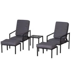 Outsunny Conjunto Mueble Exterior Apto Jardin Incluye 2 Sillas 2 Taburetes 1 Mesa Para Café Con Cojín Suave 5 Niveles En Respaldo Reclinable Gris Y Negro 50x50x82/77/70/60/50cm