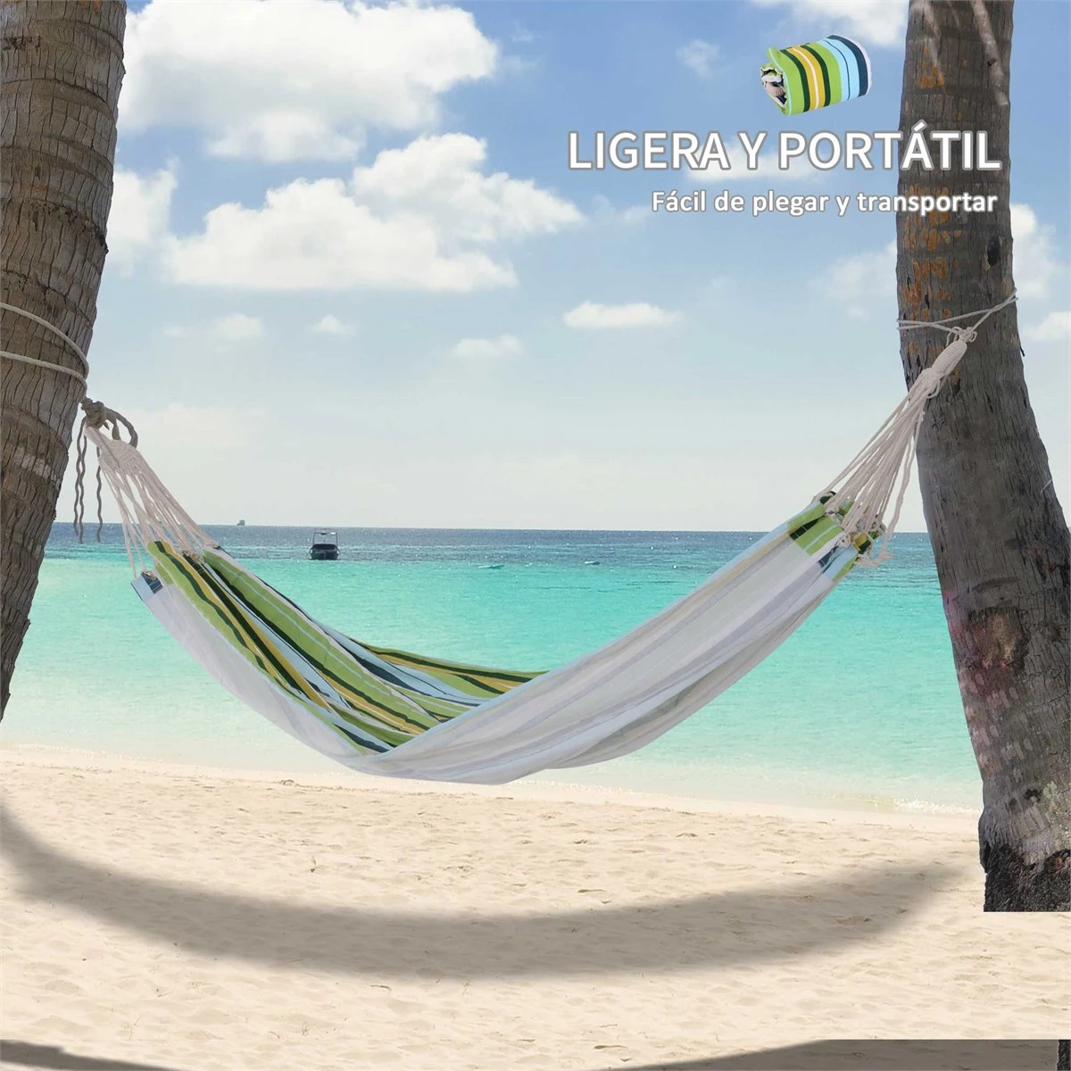 Outsunny Hamaca De Algodón Para Jardín 200x150 Cm Hamaca Colgante Portátil Carga Máx. 180 Kg Para Acampar Piscina Camping Rayas Multicolor - Imagen 7