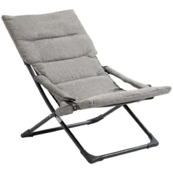 Outsunny 2 En 1 Silla De Camping Plegable Silla De Jardín Portátil Con Cojín Acolchado Extraíble Y Reposabrazos Marco De Acero Para Terraza Playa Exterior 66x94x79 Cm Gris